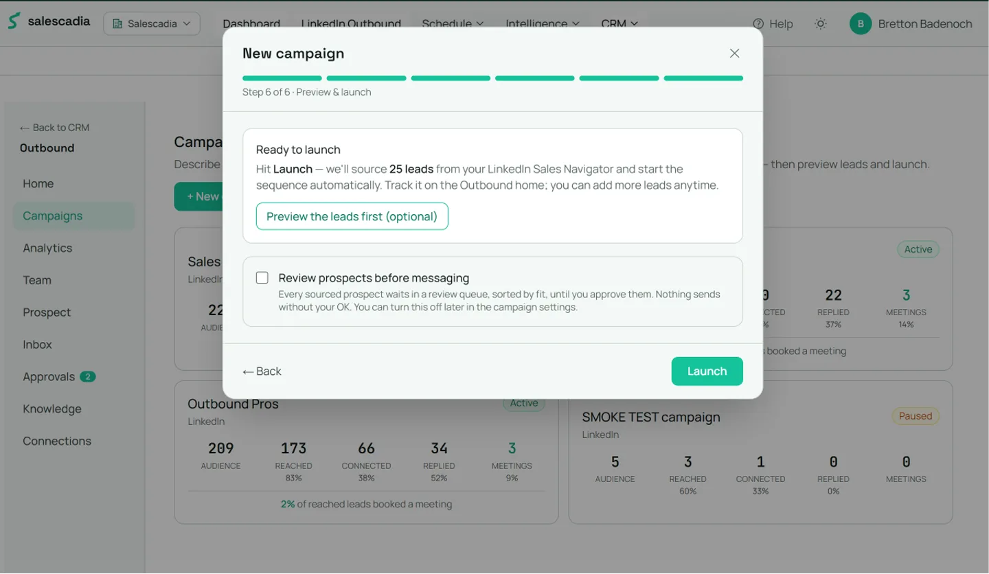Campaign wizard step 6: Launch with review on